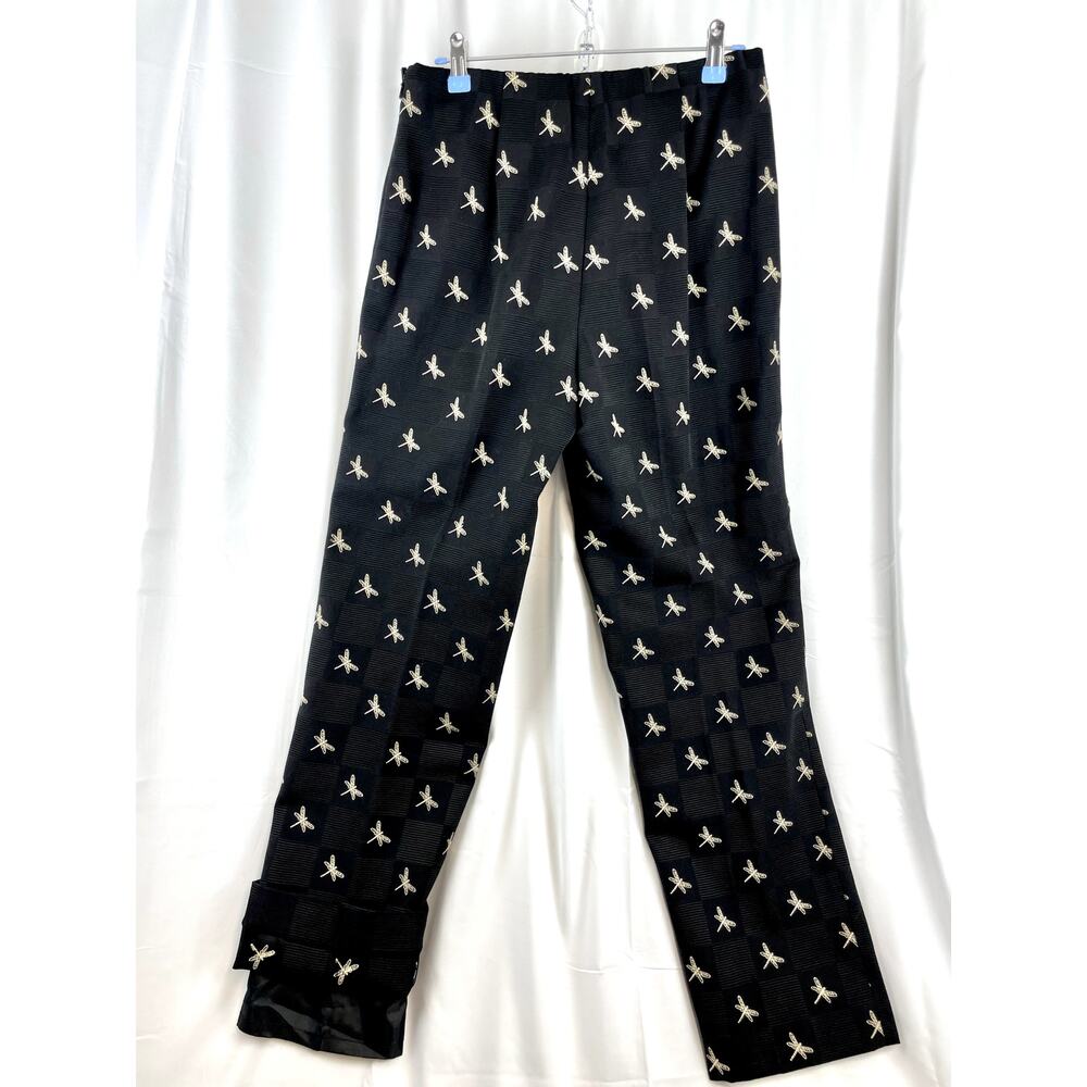 Talbots Black Dragonfly Pants Embroidered Nature Core Textured Dress Slacks 6 - Picture 9 of 12